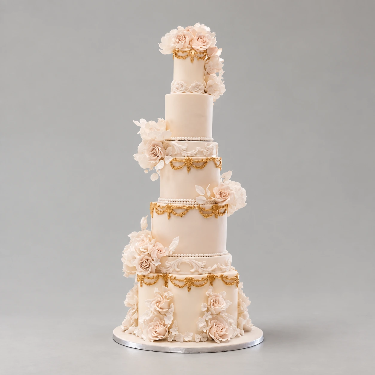 Blush & Gold Garland Wedding Cake — 5 cake tiers