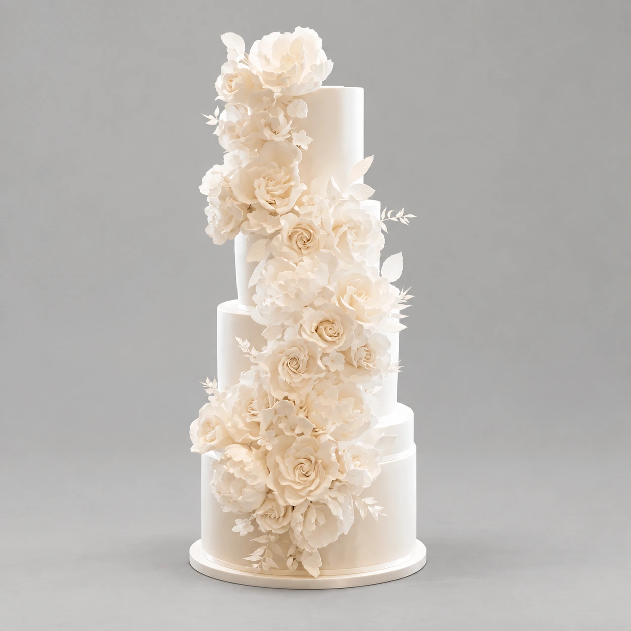 Ivory Rose Cascade Wedding Cake — 4 cake tiers